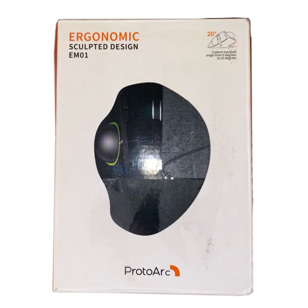 ProtoArc EM01 Wireless Trackball Ergonomic Mouse Bluetooth & 2.4G USB-A, Black